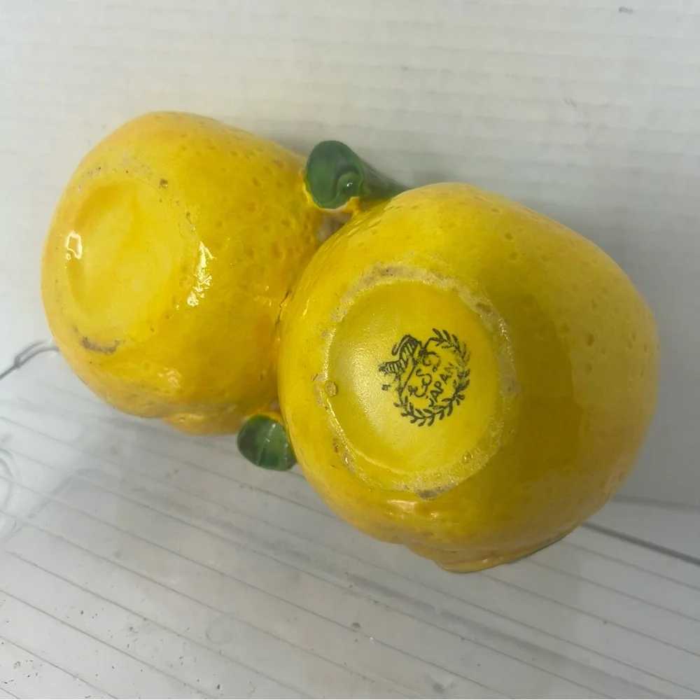 Vintage Yellow Lemon Bees Floral Ceramic Condiment  Set Made Japan Handpainted
